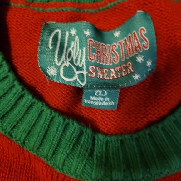 Ugly Christmas Sweater Pug Red Green Stripes Bell Size Large - Picture 4 of 5